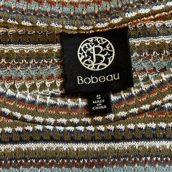 Sz S Bobeau short sleeve top knit warm tones print - Picture 5 of 6